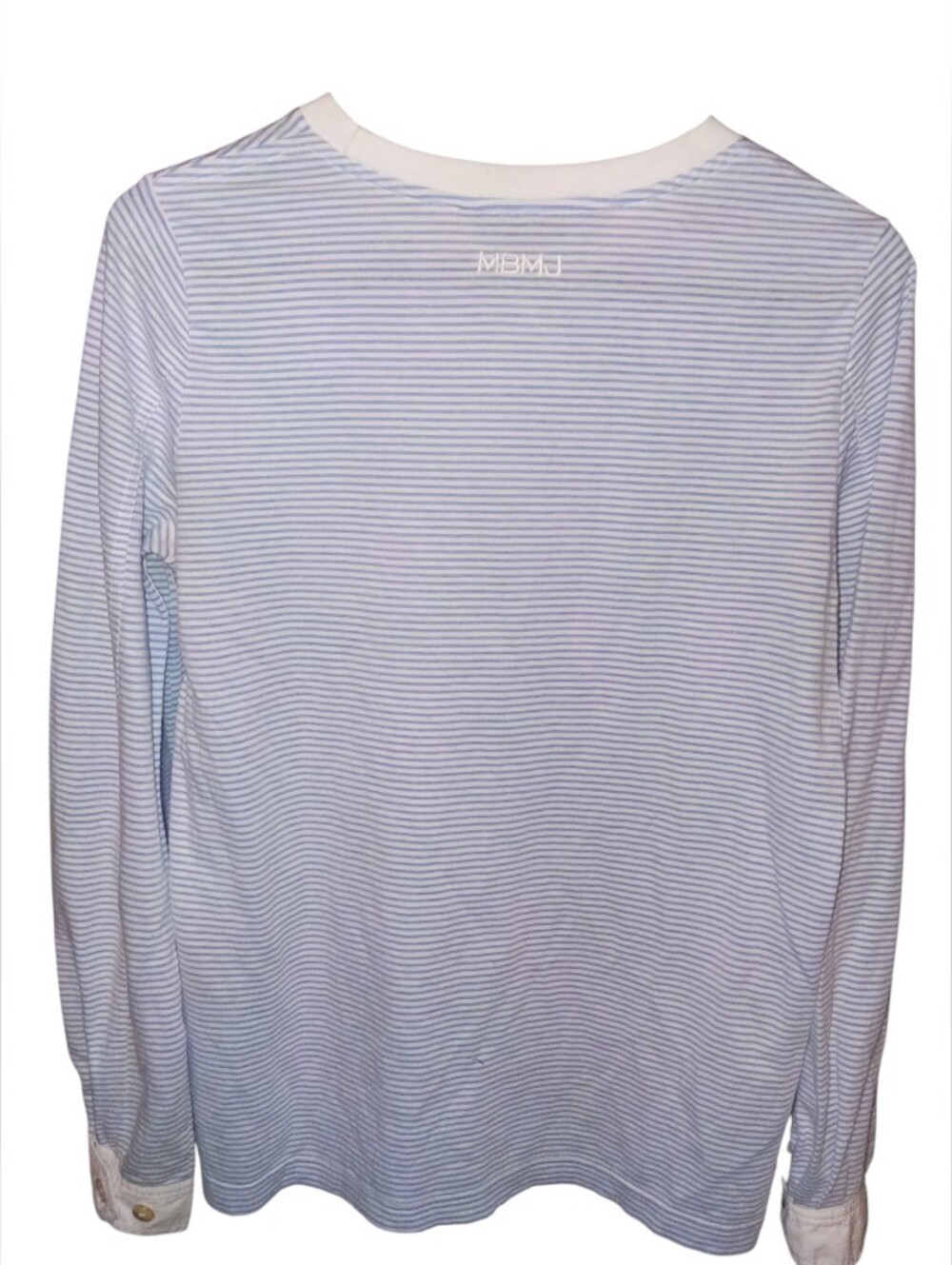Marc By Marc Jacobs Pale Blue & White Striped Long Sleeve Top W/ Buttoned Sleeve